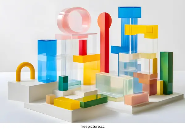 Colorful Acrylic Geometric Shapes Abstract Cityscape