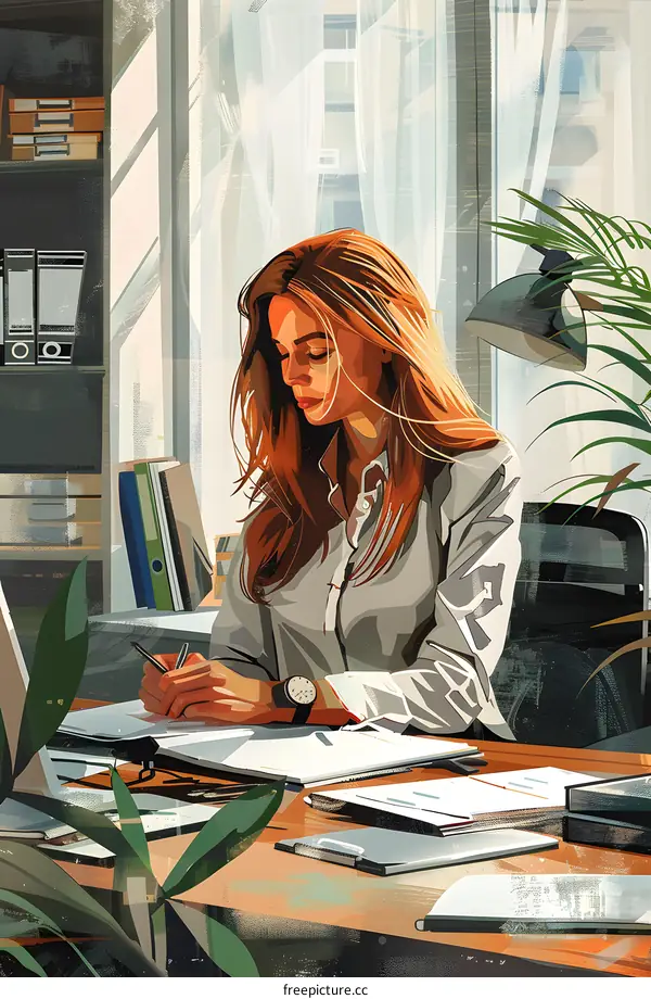 business woman working at desk in office