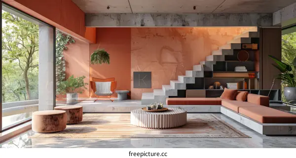 Modern interior design living room with natural elements