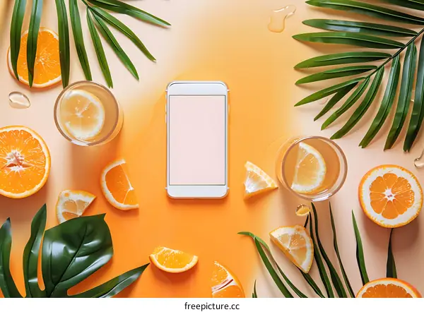 Summer Mockup with Orange and Palm Leaves