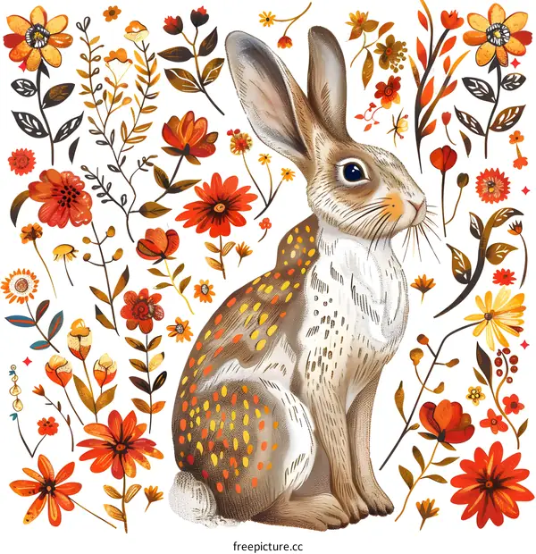 Rabbit Sitting in a Meadow of Flowers