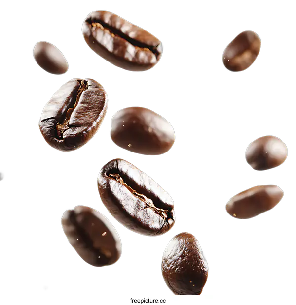 [Transparent Background PNG]Roasted Coffee Beans Falling on transparent background