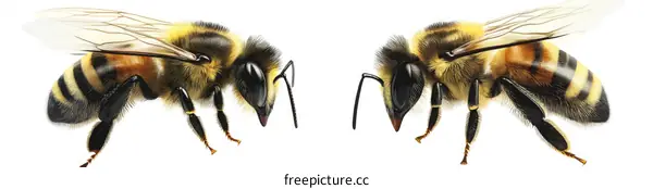 Close-up Detail of Two Honeybees