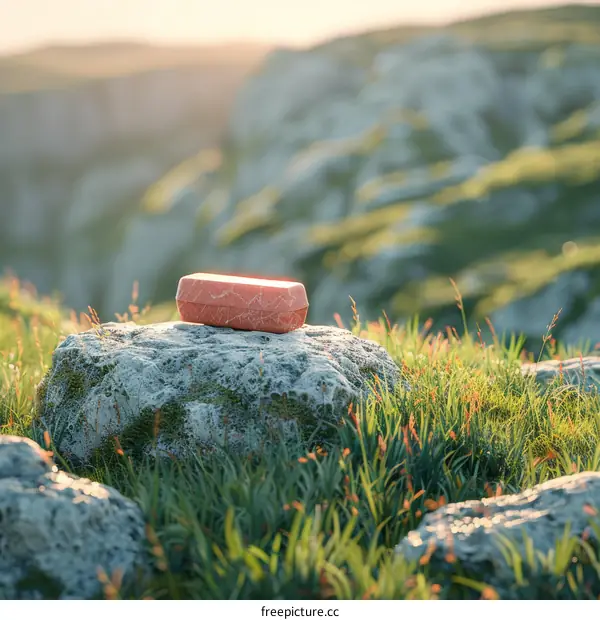 Red and Gray Stone and Grassy Hillside