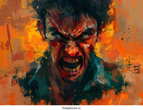 Portrait of a man with a red face and a lot of anger