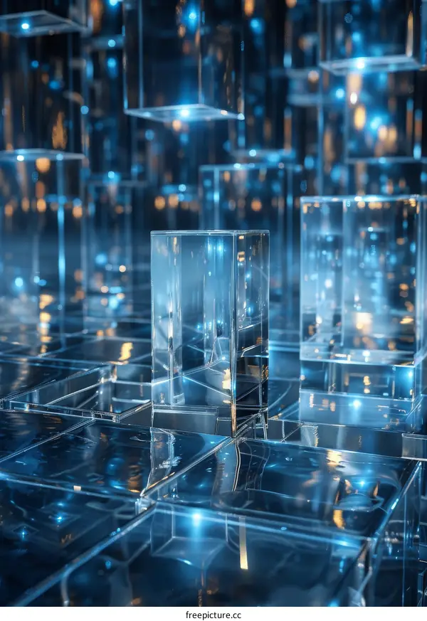 Vibrant 3D Blue Glass Blocks Fractals