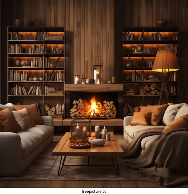 Cozy Living Room with Fireplace and Sofas