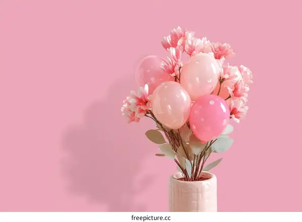 Pink Floral Arrangement with Balloons