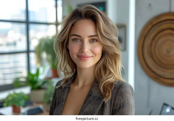 Portrait of a beautiful young woman smiling in an office