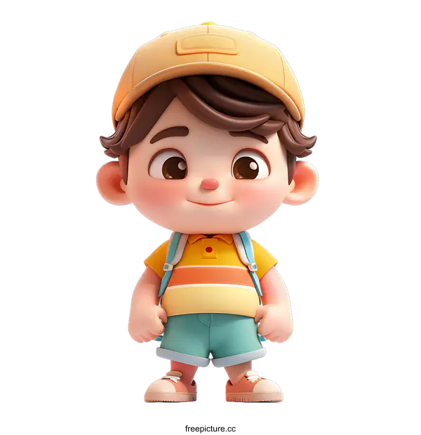 [Transparent Background PNG]Cute Cartoon Boy with Backpack and Hat