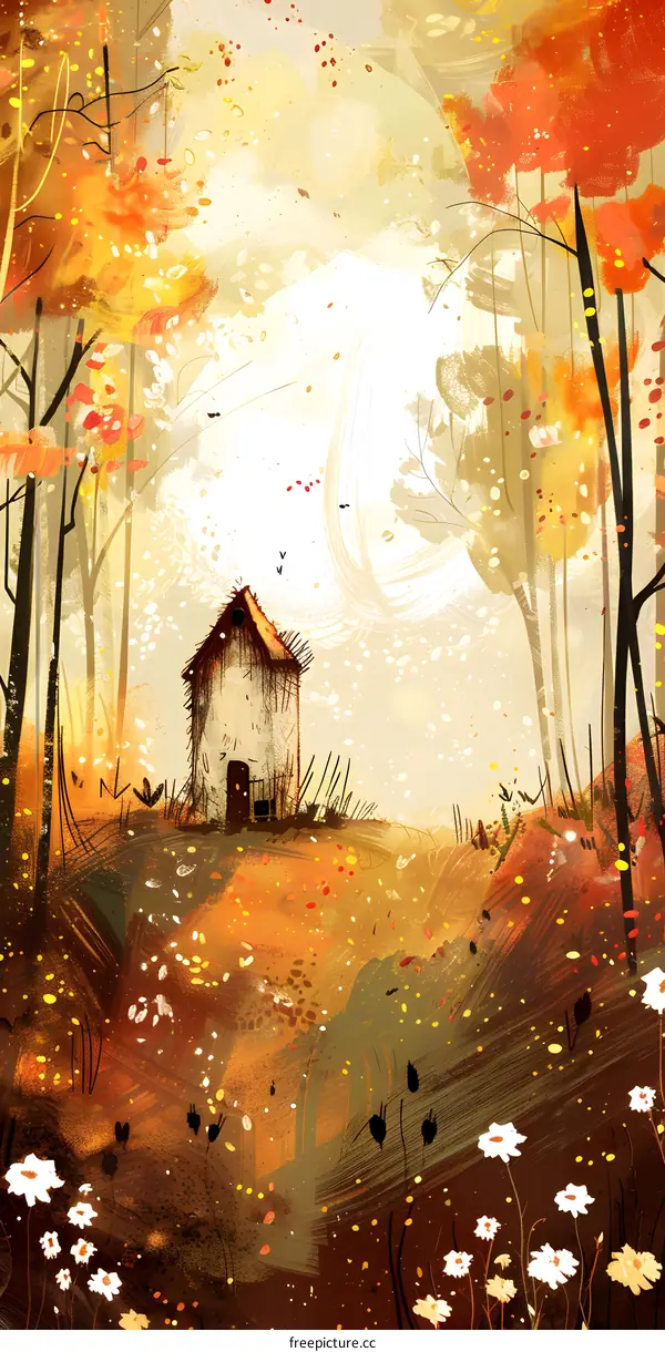 Autumn Forest House Painting