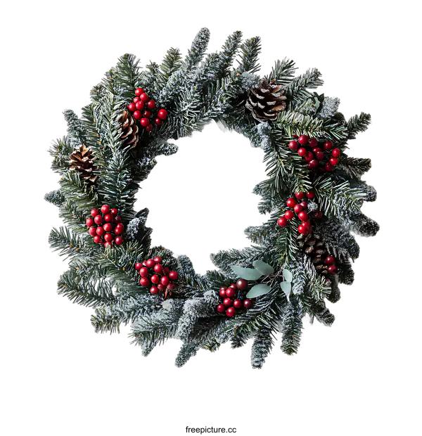 [Transparent Background PNG]Christmas Wreath with Snow and Berries