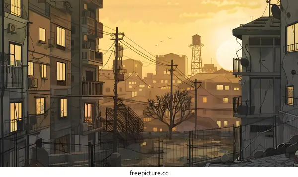 Sunset View of an Alley in a City