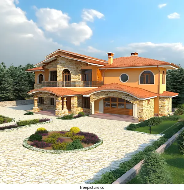 Modern Two Story House Exterior Design With Stone Facade