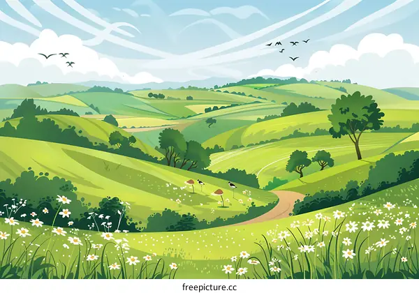 Green Hills Landscape Illustration