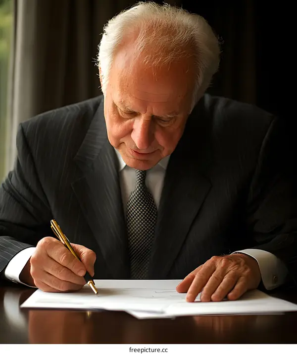 Senior Businessman Signing Contract in Office