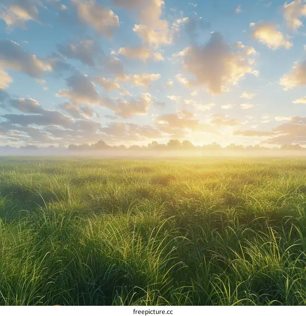 Green Grass Field Under Blue Sky With White Clouds