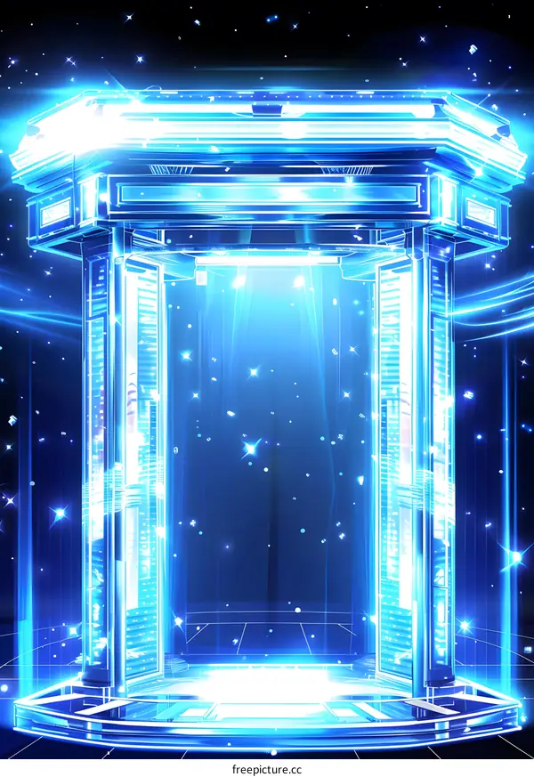 Glowing Blue Archway With Lights Abstract Background