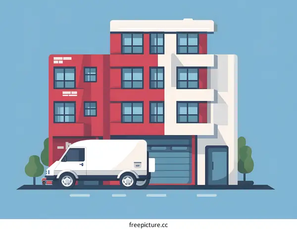 Modern Building Illustration With Van