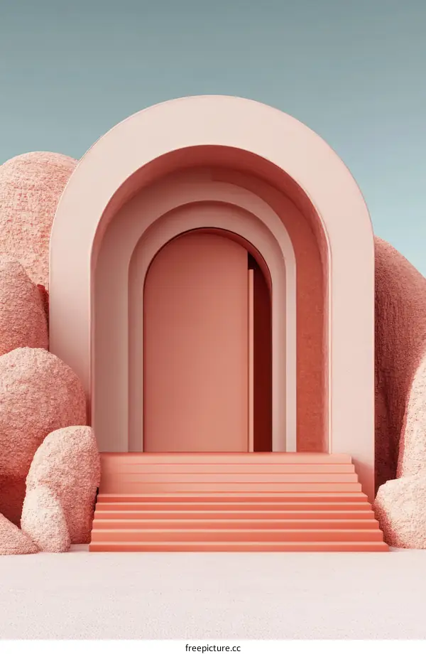 Minimalist Archway with Steps in Pastel Pink
