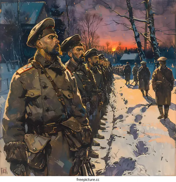 Russian Civil War Red Army soldiers in the snow