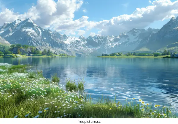 Mountain Lake with Wildflowers
