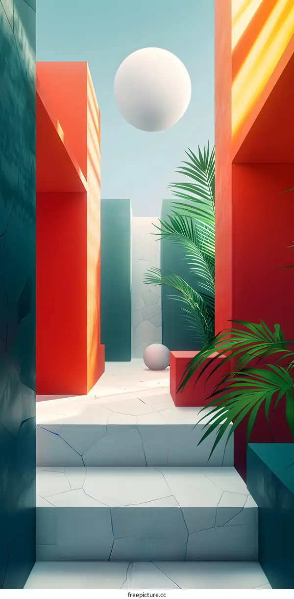 Palm tree by the stairs