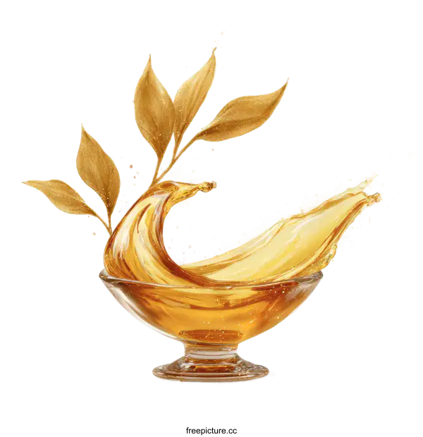 [Transparent Background PNG]Golden Splash of Liquid in a Glass Bowl