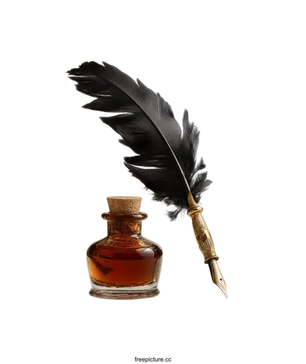 [Transparent Background PNG]Vintage Quill and Ink Well Set