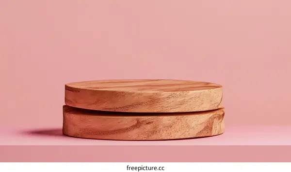 Wooden Display Platform on Pink Background