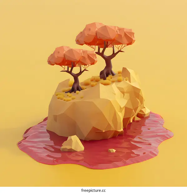 Low Poly 3D Rendered Island With Trees
