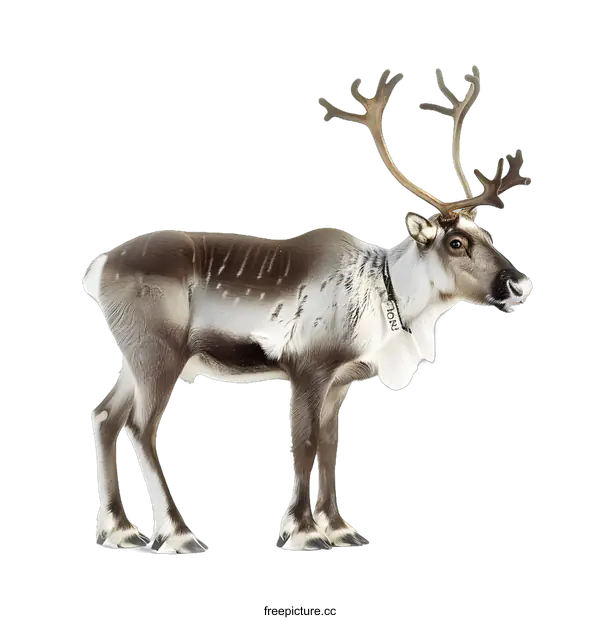 [Transparent Background PNG]Reindeer with Antlers Standing on White Background