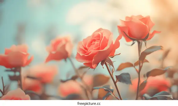 Pink Roses In A Garden