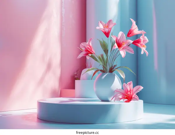 Pink and Blue Floral Still Life Display