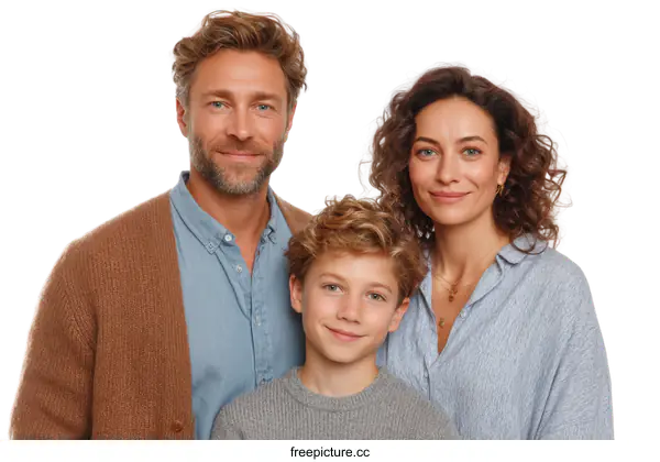 [Transparent Background PNG]Portrait of a Caucasian Family of Three