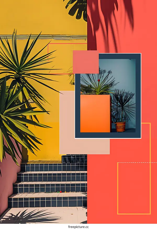 Abstract Collage of Colorful Walls and Plants