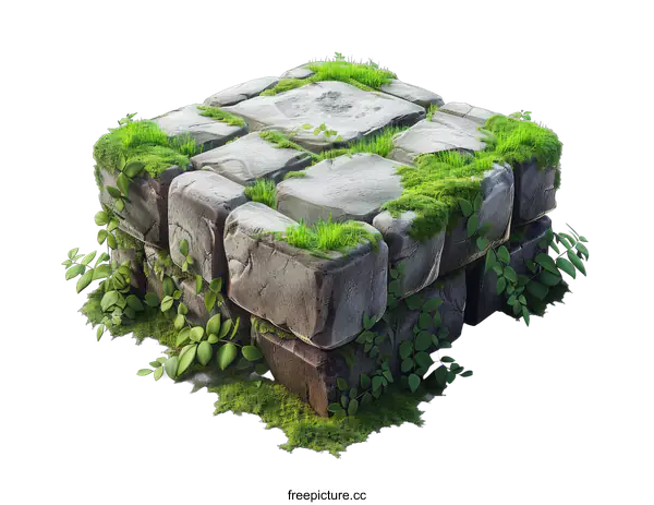 [Transparent Background PNG]Stone platform overgrown with moss and grass