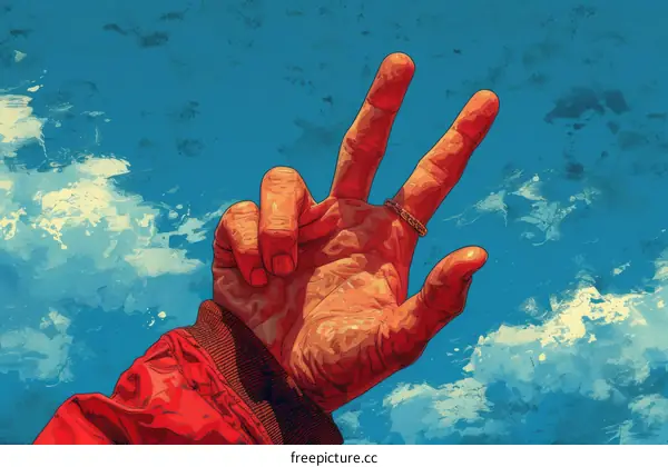 A hand with three fingers raised in the air