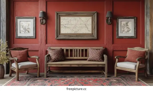 Rustic Red Living Room Interior Design