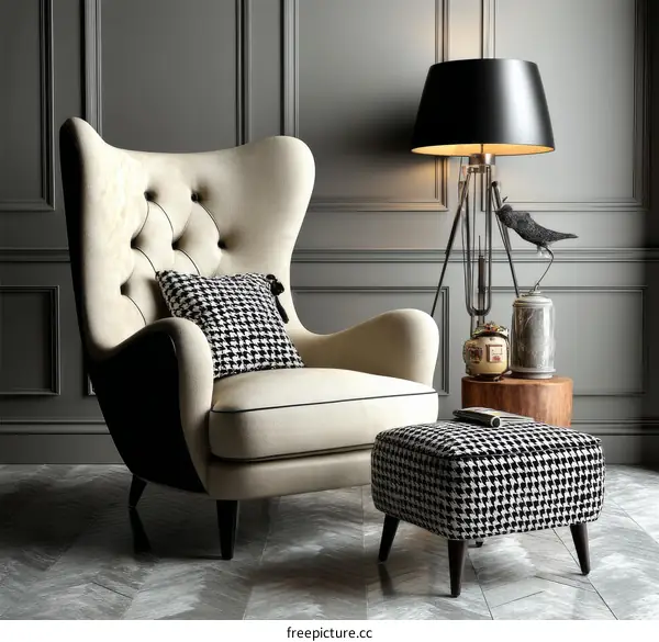 Stylish Armchair and Ottoman Set in a Modern Living Room