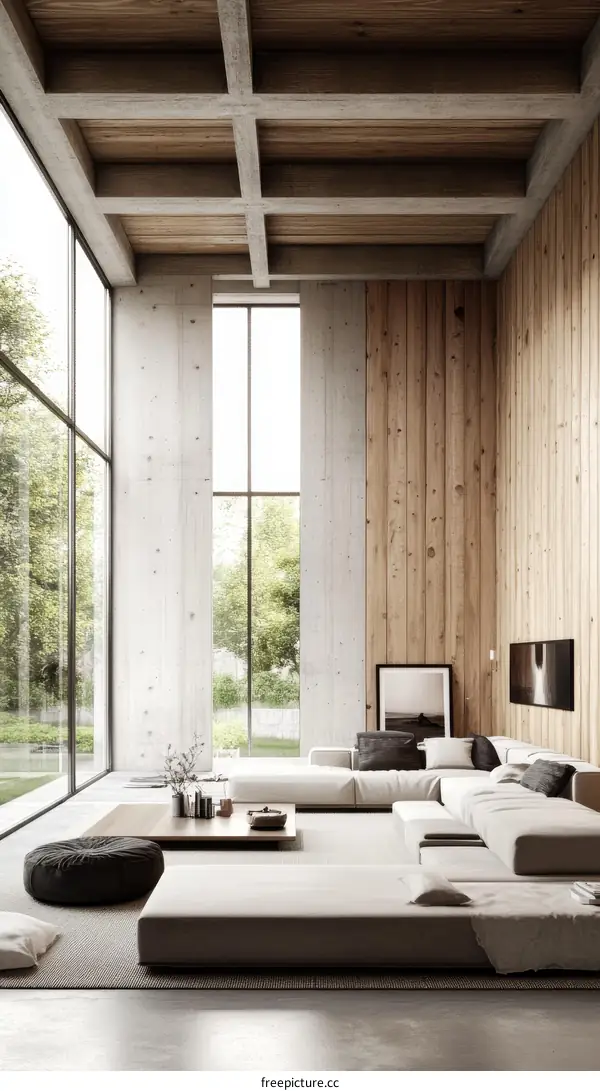 Modern Minimalist Living Room Design with Large Windows