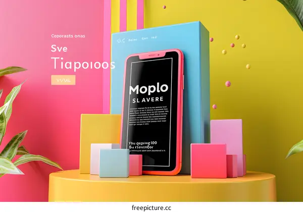 Colorful Mockup of a Smartphone on a Geometric Background
