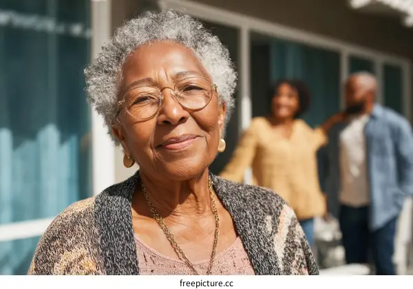 Portrait of a Senior Woman with Family in Background