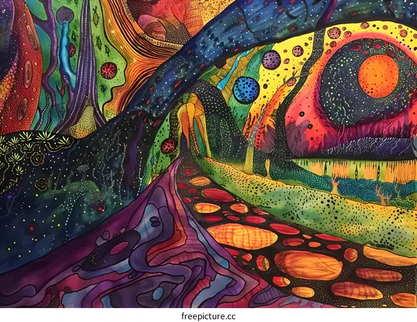 Abstract Watercolor Painting of a Dreamlike Landscape