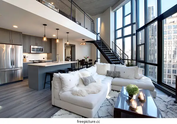 Modern Loft Apartment Living Room with City Views