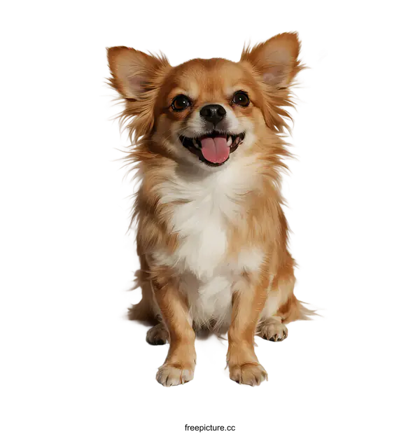 [Transparent Background PNG]Adorable small long-haired Chihuahua dog sitting and smiling