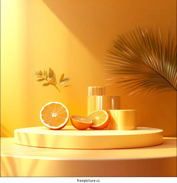 Fresh Orange Slices on a Pastel Yellow Display