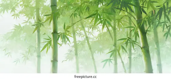Green Bamboo Grove with Morning Mist in Natural Setting