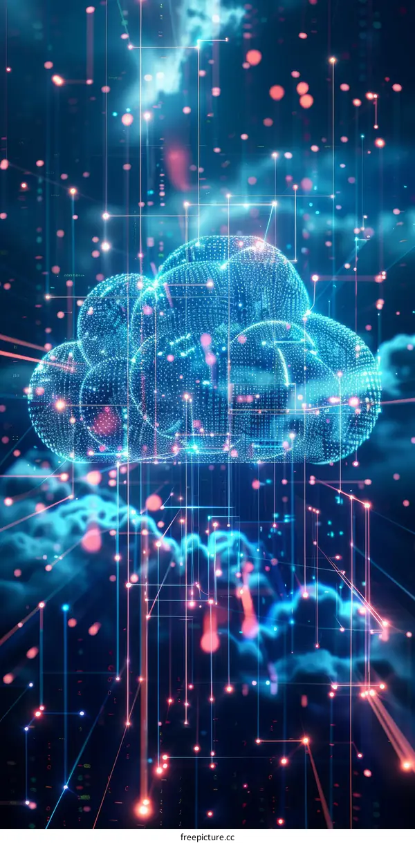 Blue glowing digital cloud computing and data storage technology background