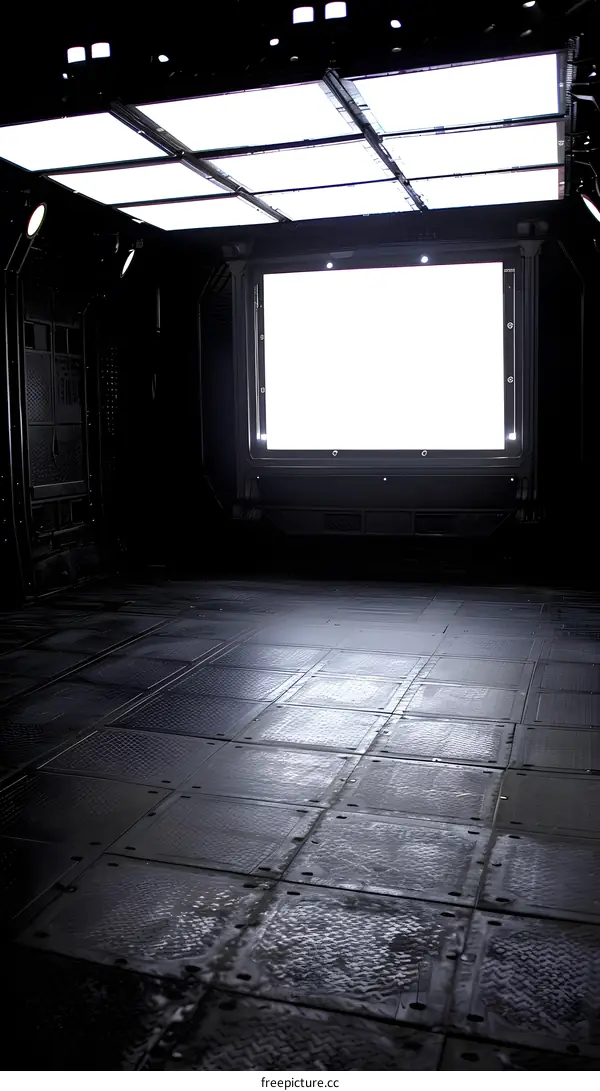 Dark Room With White Screen Inside An Futuristic Spaceship